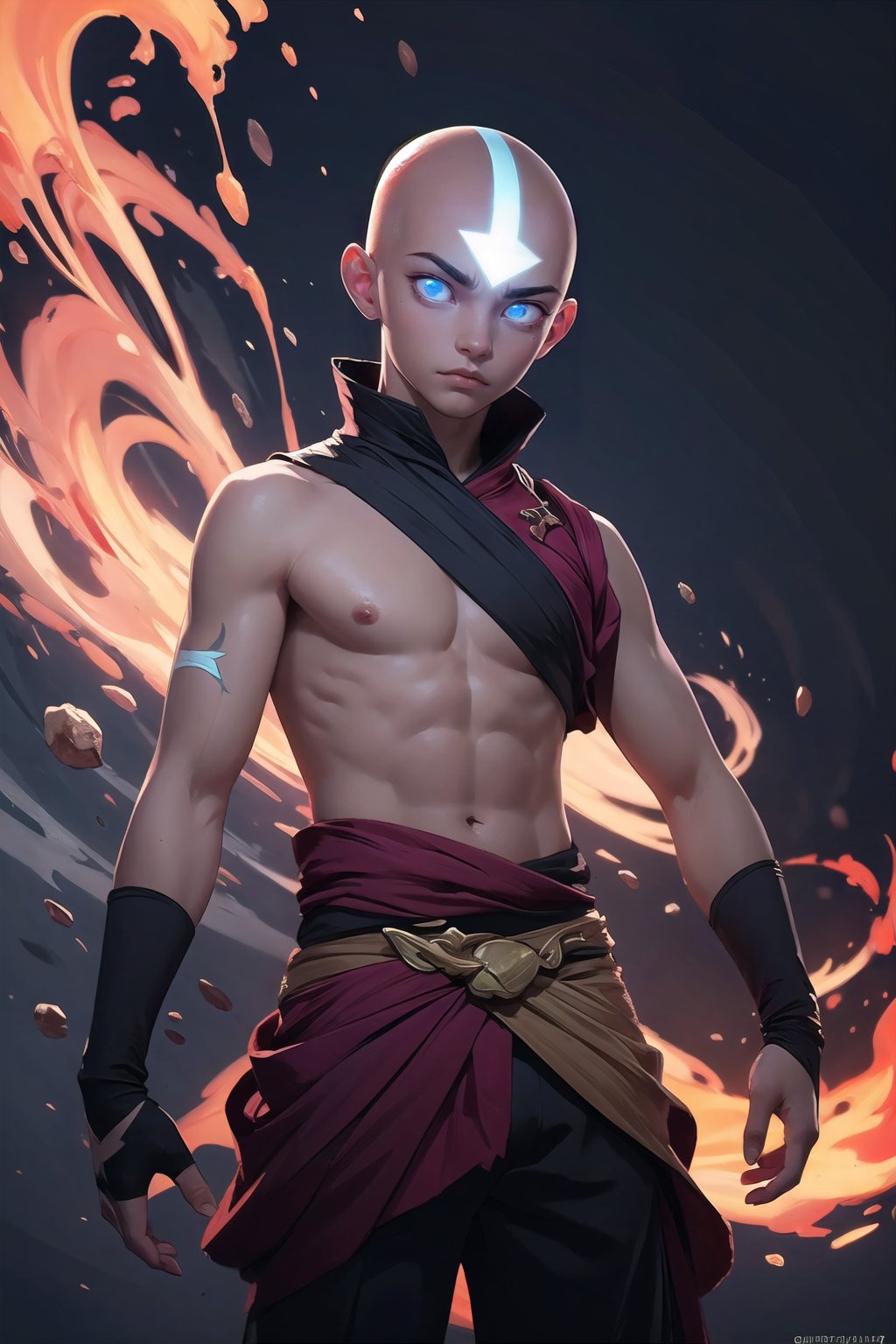 1boy, avatar, male focus, bald, abstract art, solo, glowing eyes, glowing, aura