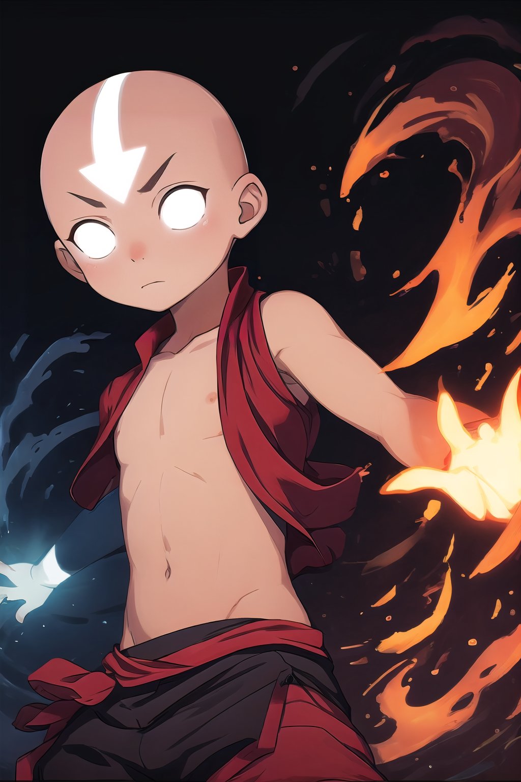1boy, avatar, male focus, bald, abstract art, solo, glowing eyes, glowing

