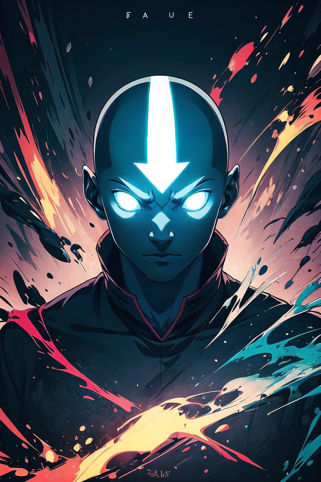 1boy, avatar, male focus, bald, abstract art, solo, glowing eyes, glowing, aura