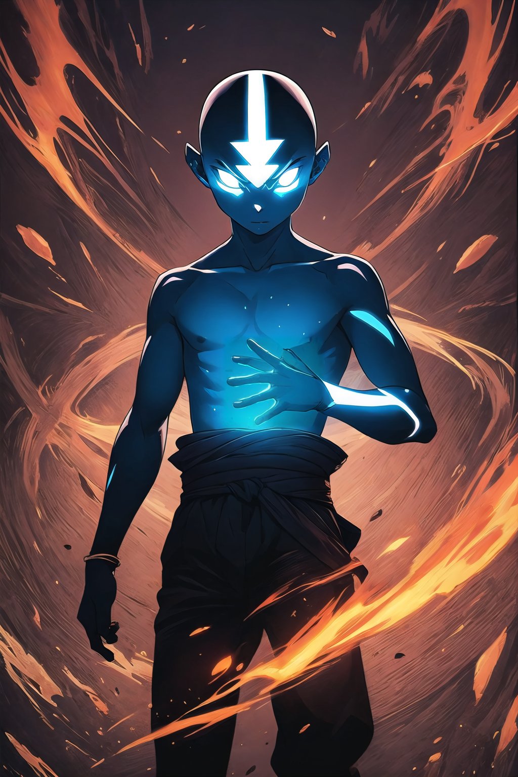 1boy, avatar, male focus, bald, abstract art, solo, glowing eyes, glowing
