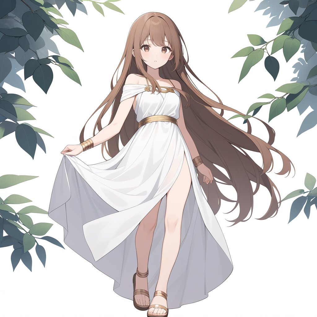 1gril\(24-year-old woman with long brown hair and brown eyes\),long hair
Wearing ancient Greek-style attire, a white fabric dress, and sandals,
Intellectual,