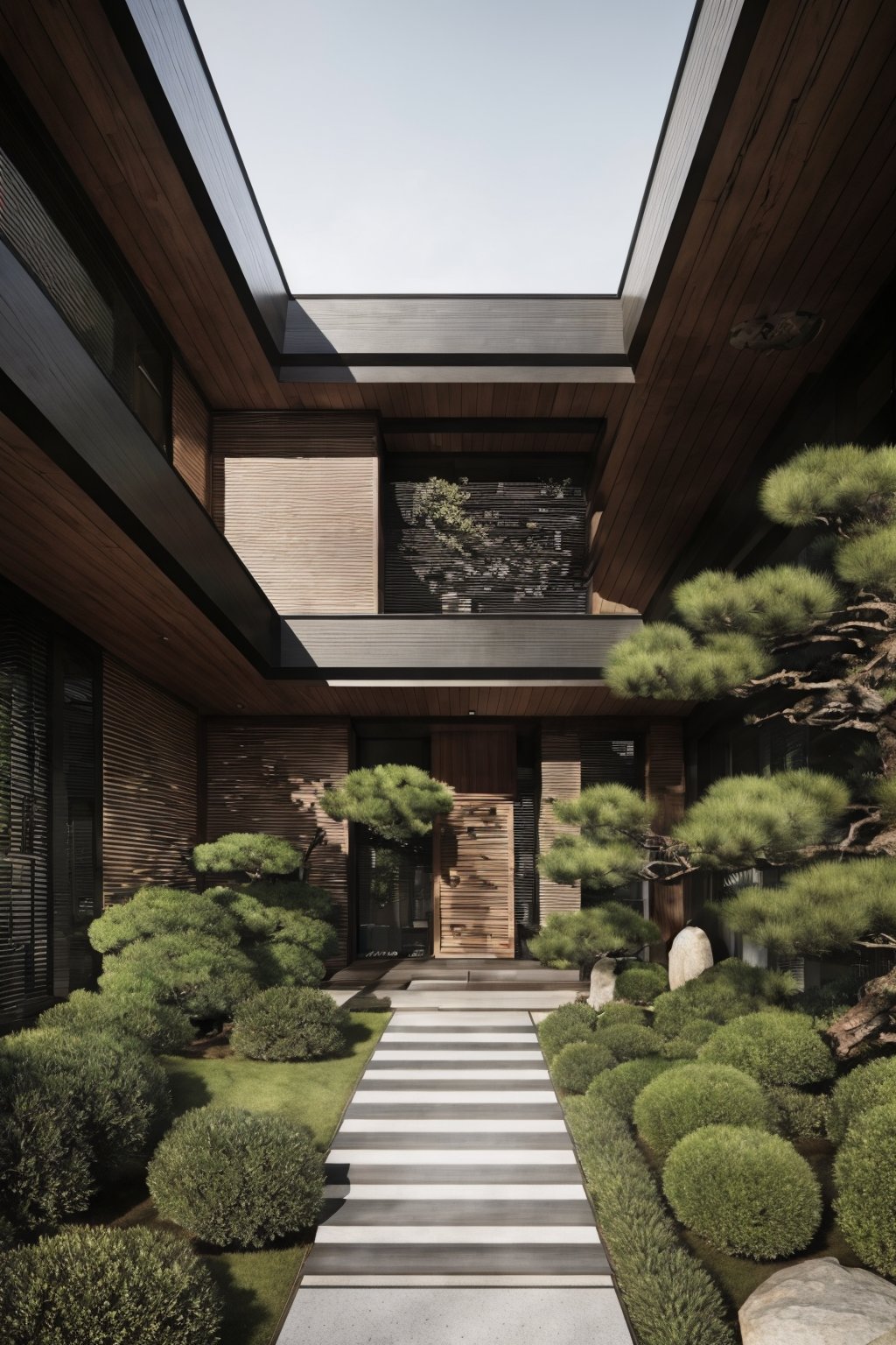 outdoors, day, tree, no humans, window, grass, building, scenery, stairs, bush, architecture, house, east asian architecture, EpicHouse, a house,photorealistic<lora:EMS-323568-EMS:0.800000>