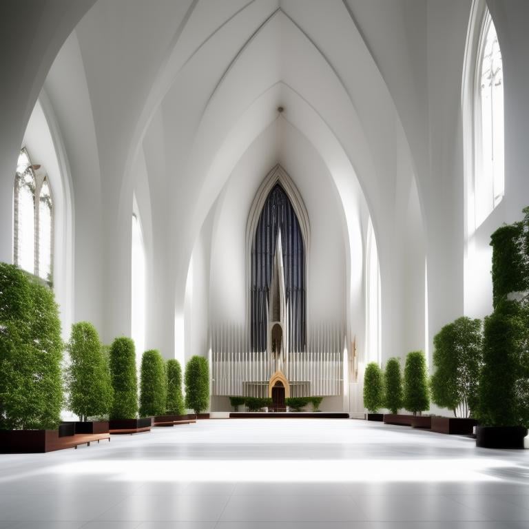 Minimalist style a large cathedral with a lot of trees inside,(Archilab:1), <lora:add_detail:0.5> . Simple, clean, uncluttered, modern, elegant