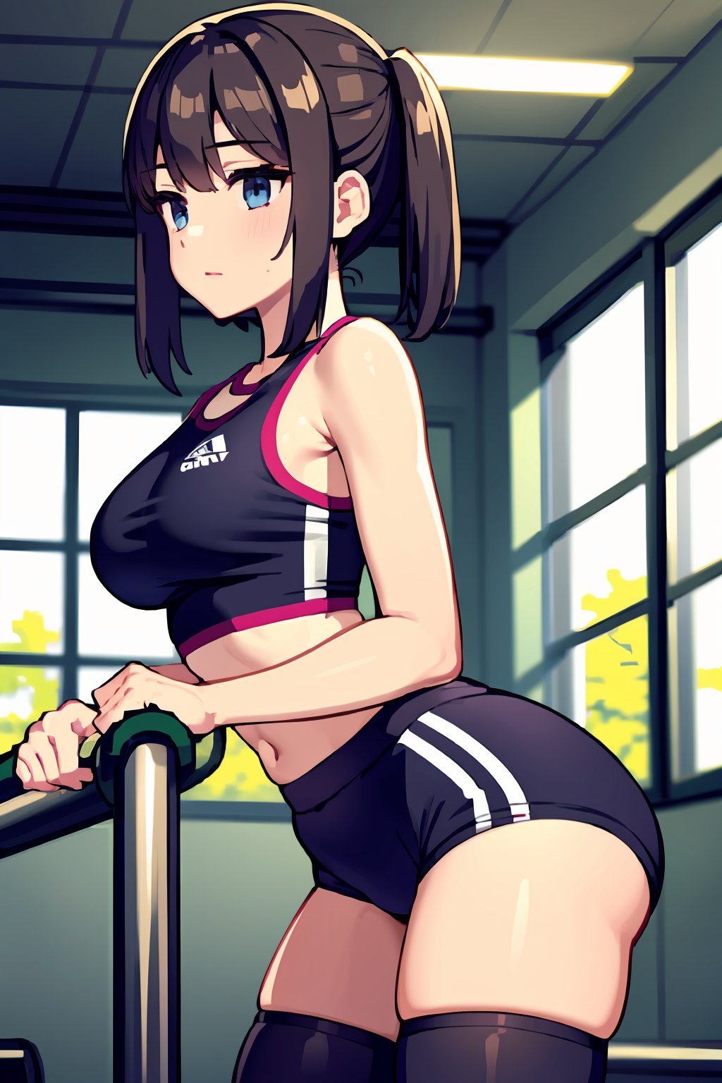 1 woman, training wear, inside the gym,