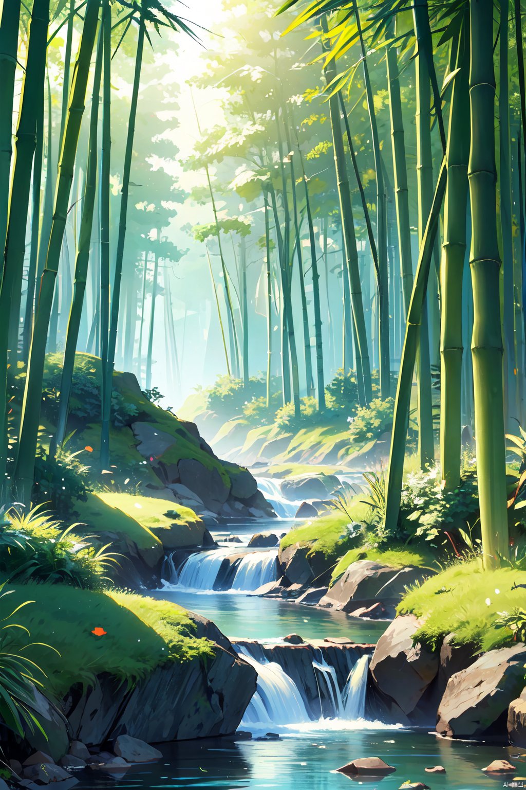  Green,Spring,Bamboo Forest,(River:1.2),Flowing Water,Nature,Poetic Atmosphere,Green Theme,(Masterpiece:1.2),Best Picture Quality,Masterpiece,High Definition,Original,Extremely Good Wallpaper,Perfect Light,(Extremely Good CG:1.2),Best Picture Quality,8K,