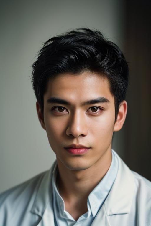 1boy,slim Asian male,male focus,solo,(Male Conductor,Male Scientist,Real Skin Texture, detailed skin:1.21),(black hair, short hair:1.1),(detailed eyes.black eyes, solid eyes:1.21),(Tearing Clothes, stylish pose:1.21),<lora:add_detail:1>,(best quality, masterpiece, ultra-detailed:1.43),(professional photography, F/2.8, 35 mm Lens,sharp focus, HD, 8k, portrait:1.33),