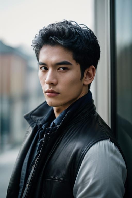 1boy,slim Asian male,male focus,solo,(Male Lawyer,Male Cartographer,Real Skin Texture, detailed skin:1.21),(black hair, short hair:1.1),(detailed eyes.black eyes, solid eyes:1.21),(Evil, stylish pose:1.21),<lora:add_detail:1>,(best quality, masterpiece, ultra-detailed:1.43),(professional photography, F/2.8, 35 mm Lens,sharp focus, HD, 8k, portrait:1.33),