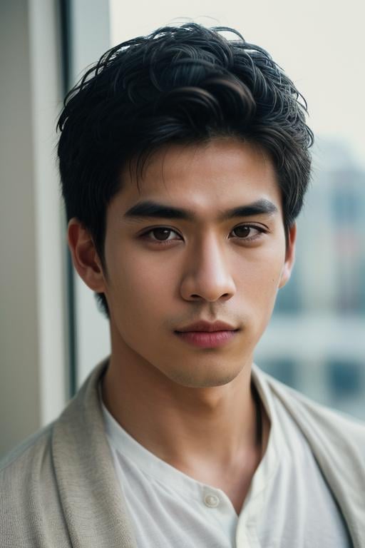 1boy,slim Asian male,male focus,solo,(Male Social Worker,Male Interior Designer,Real Skin Texture, detailed skin:1.21),(black hair, short hair:1.1),(detailed eyes.black eyes, solid eyes:1.21),(Sigh, stylish pose:1.21),<lora:add_detail:1>,(best quality, masterpiece, ultra-detailed:1.43),(professional photography, F/2.8, 35 mm Lens,sharp focus, HD, 8k, portrait:1.33),