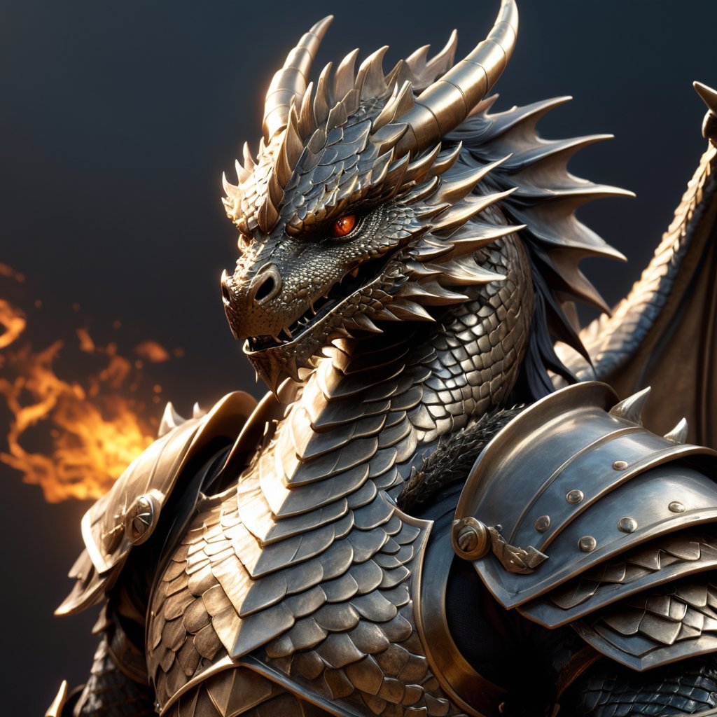 Generate hyper realistic image of a dragon male warrior with scales that gleam like burnished bronze, reflecting the sunlight and giving him an intimidating appearance, while also providing him with enhanced protection against enemy attacks.