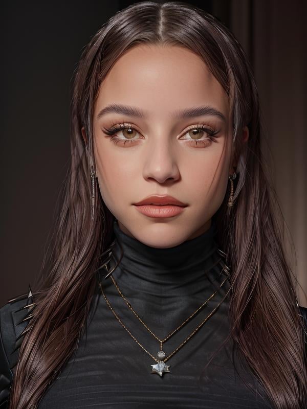 gquality, <lora:emilia-10:1> emilia, 1girl, solo, looking at viewer, jewelry, closed mouth, necklace, portrait, realistic, spiked collar, turtleneck, makeup, eyelashes