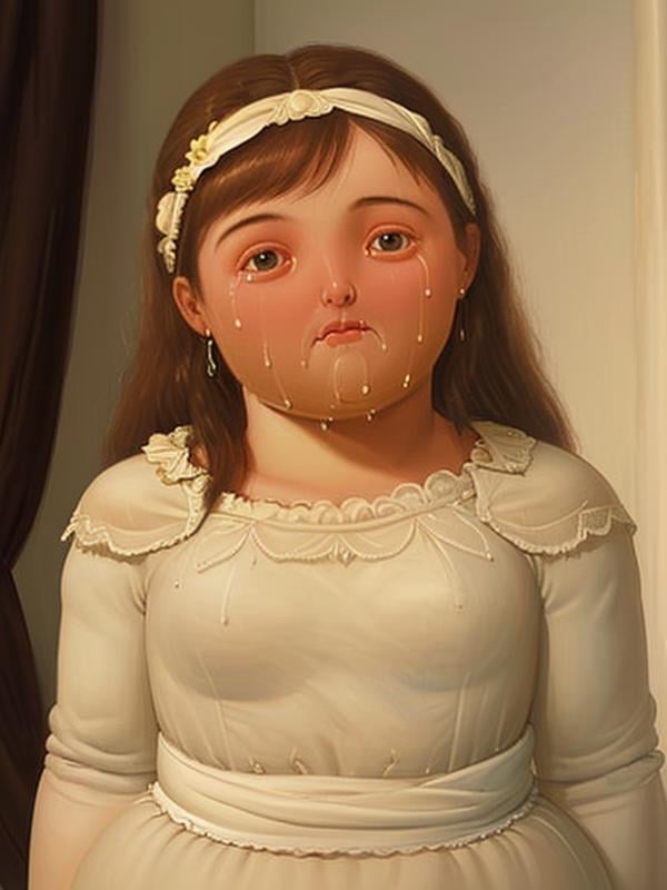 gquality, botero, 1girl, young, looking at viewer, crying <lora:botero-10:1>