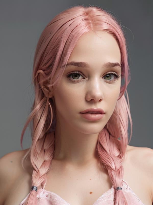 gquality, <lora:angelatorres:1> upper body, pink hair