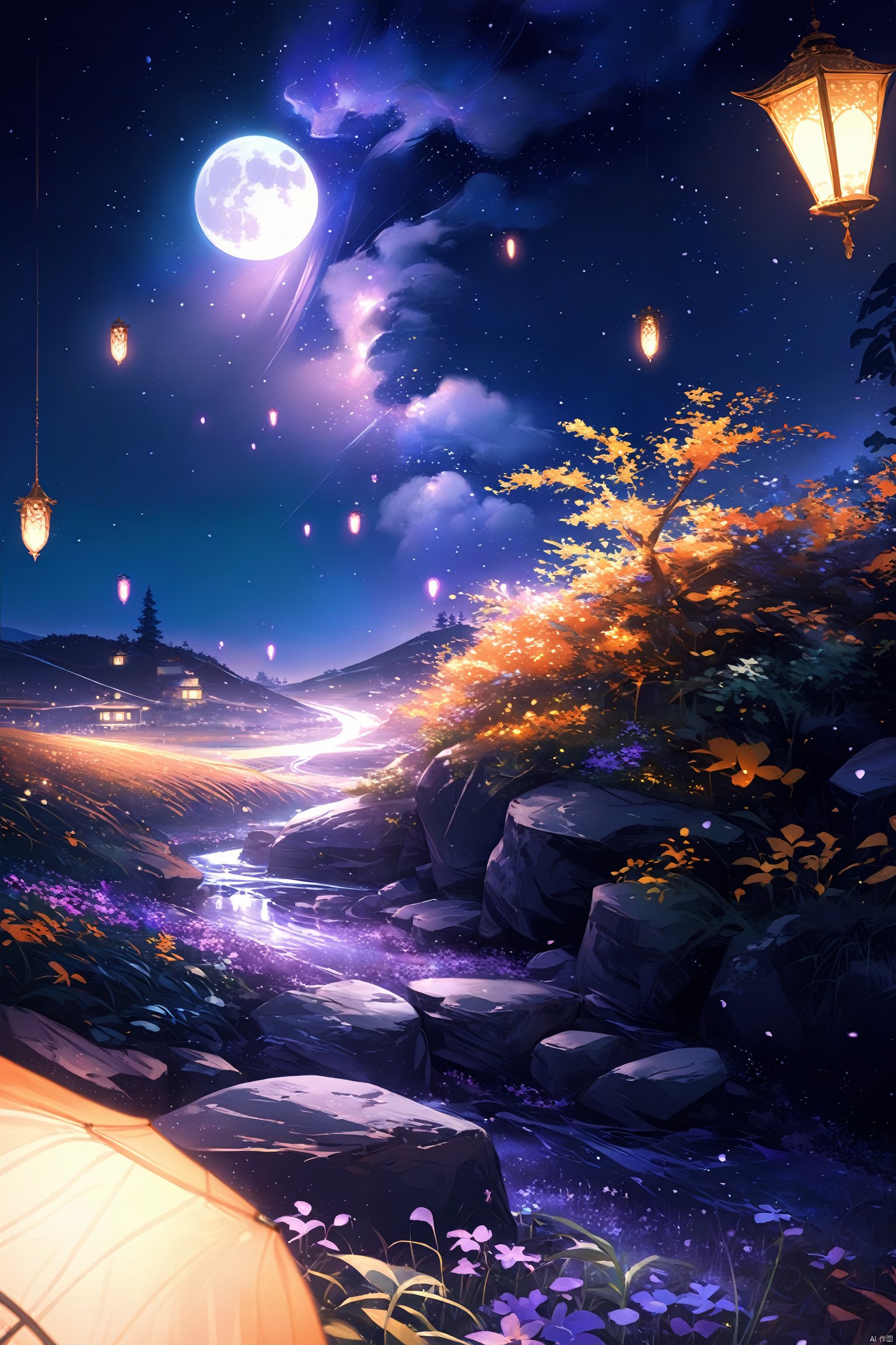  hubg_design, colorful, poster design, flat Illustration, digital art, anime style, masterpiece, best quality, official art,
expansive landscape photograph,(a view from below that shows sky above and open field below),a girl standing on flower field looking up,(full moon:1.2),( shooting stars:0.9),(nebula:1.3),distant mountain,tree BREAK production art,(warm light source:1.2),(Firefly:1.2),lamp,lot of purple and orange,intricate details,volumetric lighting BREAK (masterpiece:1.2),(best quality),4k,ultra-detailed,(dynamic composition:1.4),highly detailed,colorful details,( iridescent colors:1.2),(glowing lighting,atmospheric lighting),dreamy,magical,(solo:1.2)
Intricate, Complex contrast, HDR,OverallDetail,