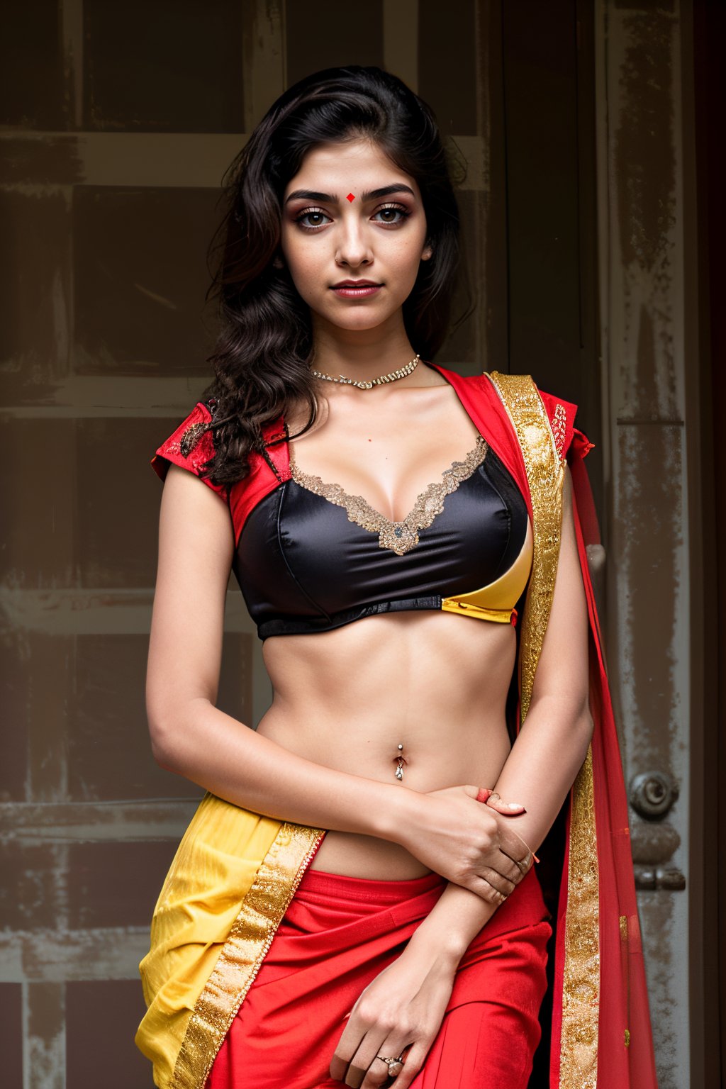 yellow  glowing eyes, tall Indian beautiful and hot style age 25,there is a woman in a red sleeveless sari posing for a picture, navel, yellow eyes,   (( busty,  breast, cleavage)), wearing a sari, dressed in a sari, wearing sari, provocative indian, attractive pose, posing, very seductive pose, red saree, sari, stylish pose, seductive pose, doing an elegant pose, posing elegantly over the camera, wearing a steampunk sari, indian super model, traditional beauty, indian, beautiful pose,xyzsanbridaldress, realism beautiful 
,Mallu ,25 years old women,yellow eyes,Tall women with yellow eyes,tall woman