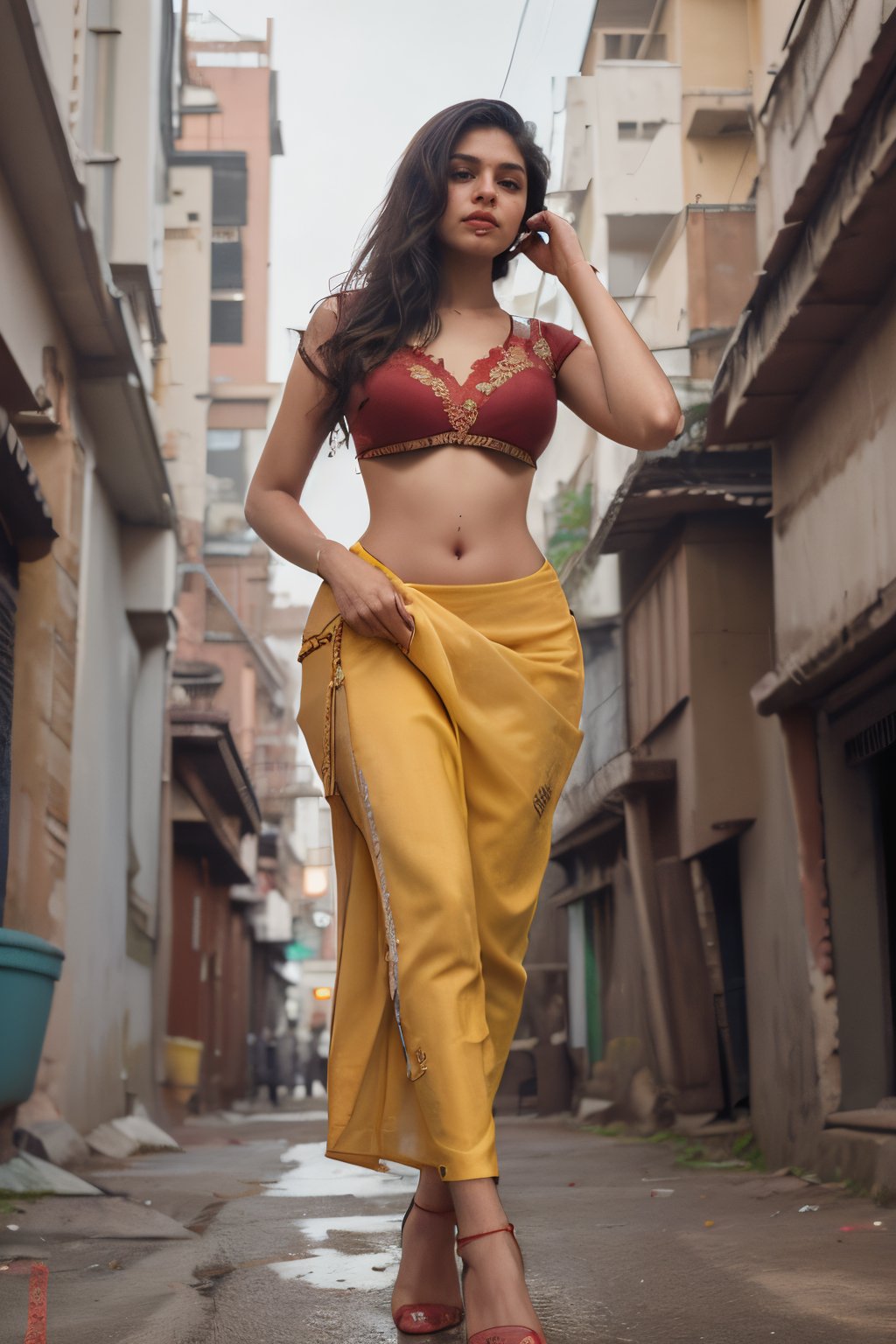 tall hight 6.1, long legs, long hip, yellow  glowing eyes:2, brown eyes,  red,  tall Indian beautiful and hot style age 25,there is a woman in a red sleeveless sari posing for a picture, navel, yellow eyes, red,    (( busty,  breast, cleavage:1)), wearing a sari, dressed in a sari, wearing sari, provocative indian, attractive pose, posing, very seductive pose, red saree, sari, stylish pose, seductive pose, doing an elegant pose, posing elegantly over the camera, wearing a steampunk sari, indian super model, traditional beauty, indian, beautiful pose,xyzsanbridaldress, realism beautiful 
,Mallu ,25 years old women,yellow eyes,Tall women with yellow eyes,tall woman,CyberpunkWorld,photorealistic,tall woman with yellow eyes,hourglass body shape,Tall woman