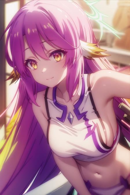 jibril, <lora:jibril s1-lora-nochekaiser:1>, BREAK jibril, angel, angel wings, animal ears, bird ears, compass rose halo, feathered wings, feathers, gradient hair, halo, long hair, low wings, multicolored hair, navel, pink hair, symbol-shaped pupils, tattoo, white wings, wing ears, wings, (yellow eyes:1.5), smile,BREAK asymmetrical legwear, crop top, cross, gloves, mismatched legwear, sideboob,BREAK indoors, library,BREAK looking at viewer, (cowboy shot:1.5),BREAK <lyco:GoodHands-beta2:1>, (masterpiece:1.2), best quality, high resolution, unity 8k wallpaper, (illustration:0.8), (beautiful detailed eyes:1.6), extremely detailed face, perfect lighting, extremely detailed CG, (perfect hands, perfect anatomy),