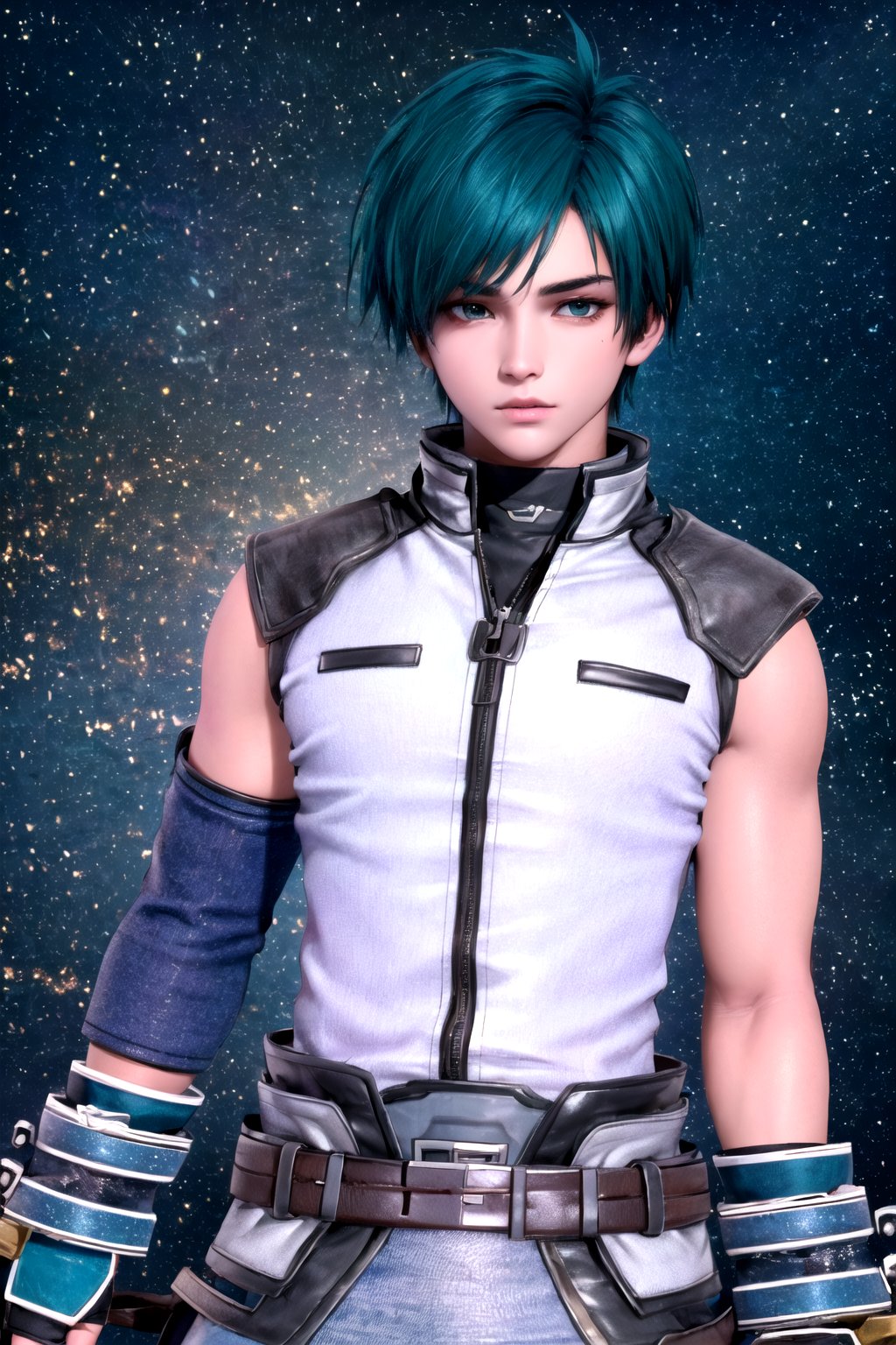 //Character, 1boy, solo,FaytLinegod_SO3, green eyes, blue hair, male focus, 
//Fashion, fingerless gloves, belt, weapon, sword, 
//Background, white background, 
//Quality, (masterpiece), best quality, ultra-high resolution, ultra-high definition, highres, intricate, intricate details, absurdres, highly detailed, finely detailed, ultra-detailed, ultra-high texture quality, natural lighting, natural shadow, dramatic shading, dramatic lighting, vivid colour, perfect anatomy, 
//Others, 