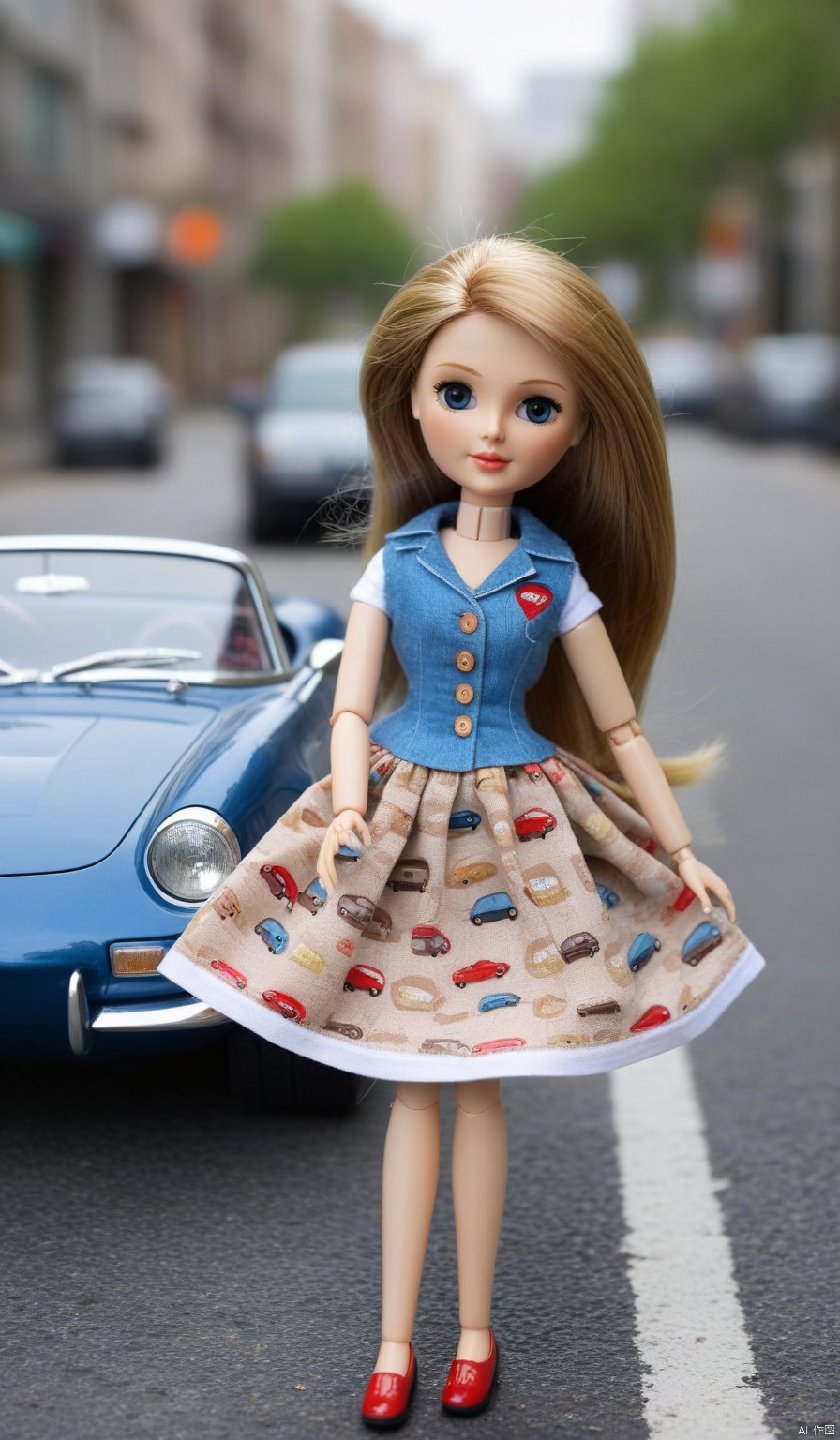 BJ_Sewing_doll,looking_at_viewer,Best quality,masterpiece,,the sports car is driving in the street,