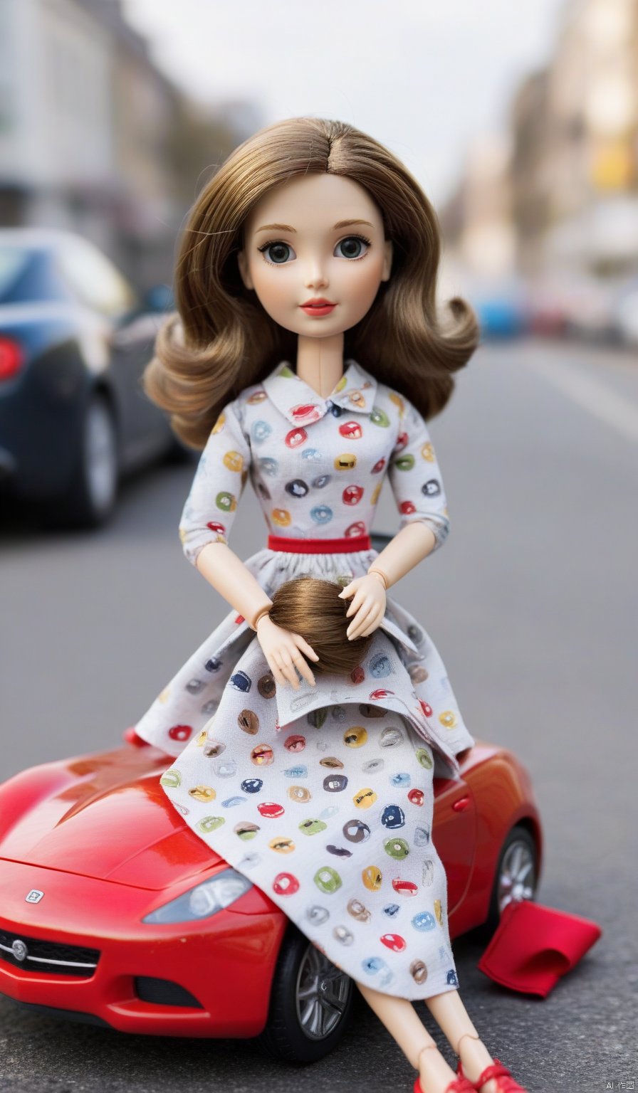 BJ_Sewing_doll,looking_at_viewer,Best quality,masterpiece,,the sports car is driving in the street,