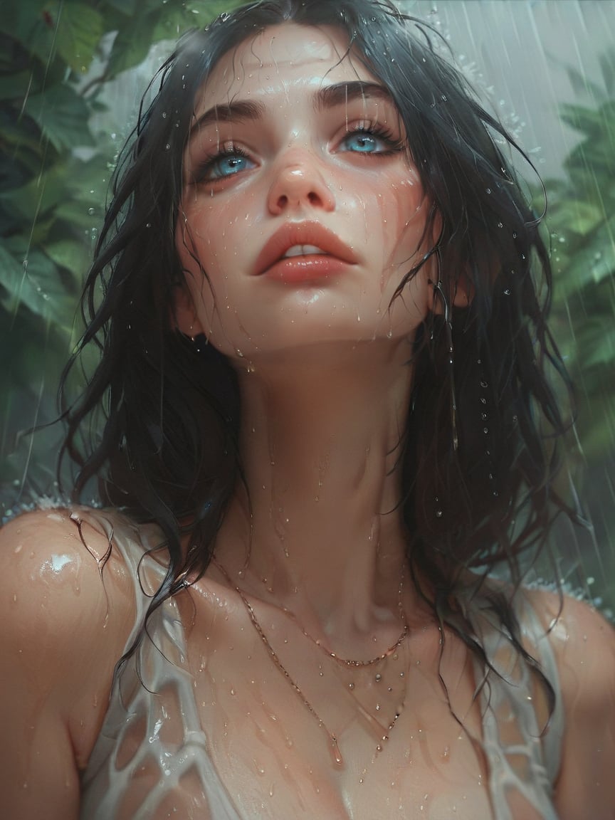 score_9, score_8_up, score_7_up, score_6_up, score_5_up, score_4_up, cute, sexy,1girl, portrait, <lora:1dkXLP:0.8> 1dk, close-up, black hair, rain, wet skin, cleavage, 