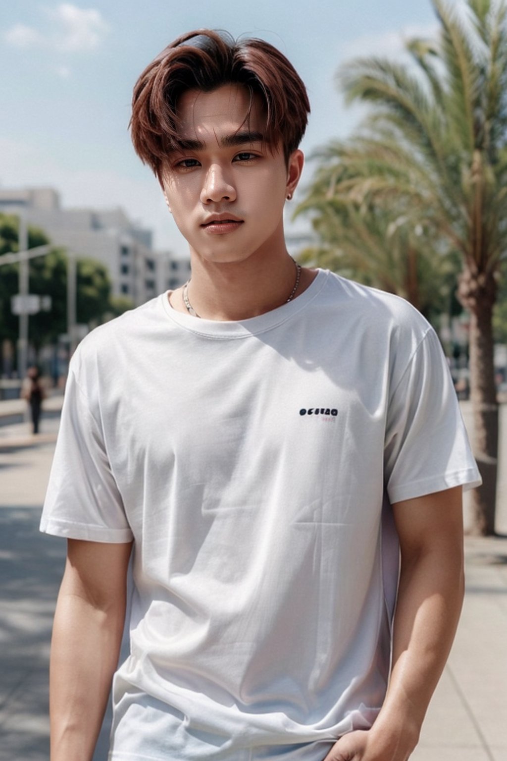  Photo upper body, skin clear, 8k, high_resolution, Masterpiece, background simple, looking at viewer, t-shirt ,Photorealistic, 1boy, Perthppe