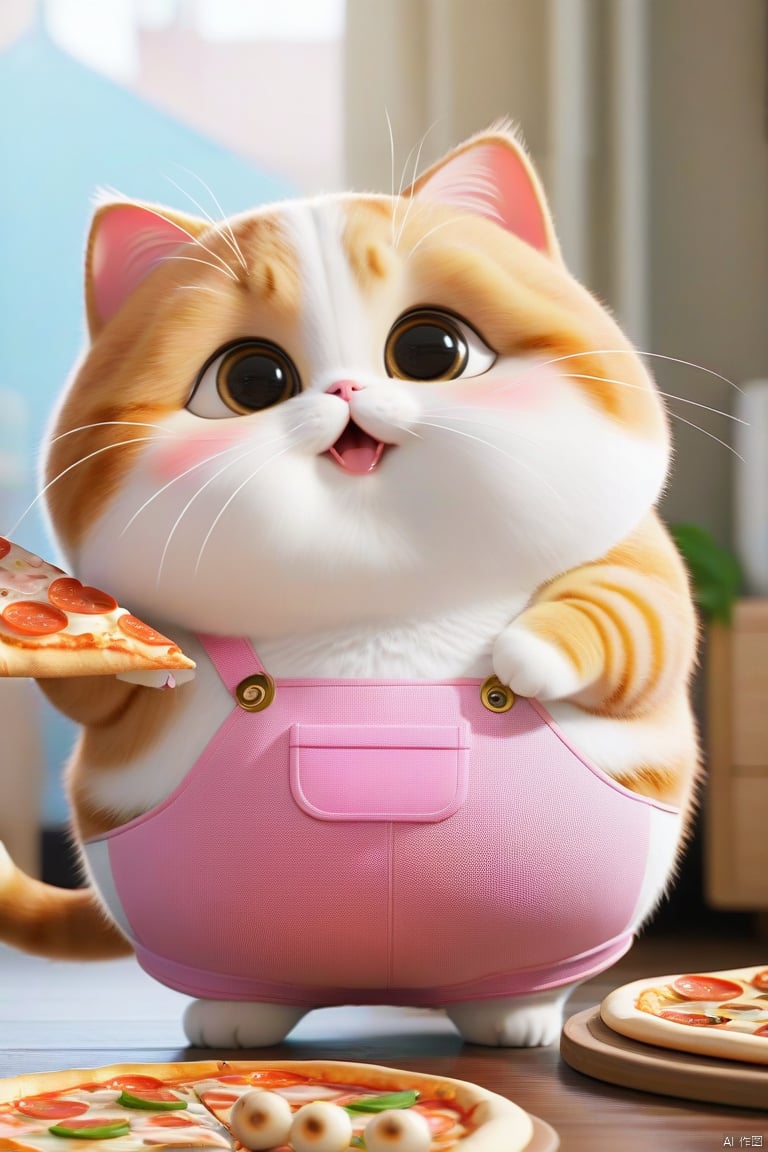 mimi,cat,super cute,eat fish,pizza, wmchahua, guzhuang,wear Pink strap pants,super large eyes, mimi