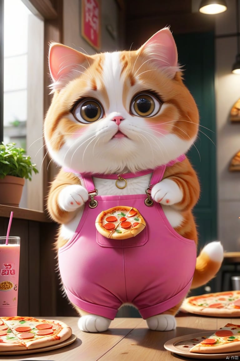 mimi,cat,super cute,eat fish,pizza, wmchahua, guzhuang,wear Pink strap pants,super large eyes, mimi,