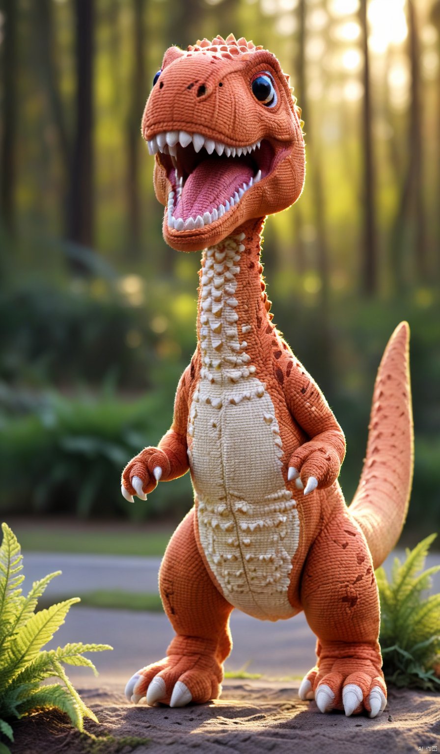  solo,open_mouth,standing,tail,full_body,teeth,blurry,pokemon_\(creature\),no_humans,blurry_background,sharp_teeth,T-rex,photo,8k,highly detailed,digital photography,hdr,realistic,high definition,Sewing dol