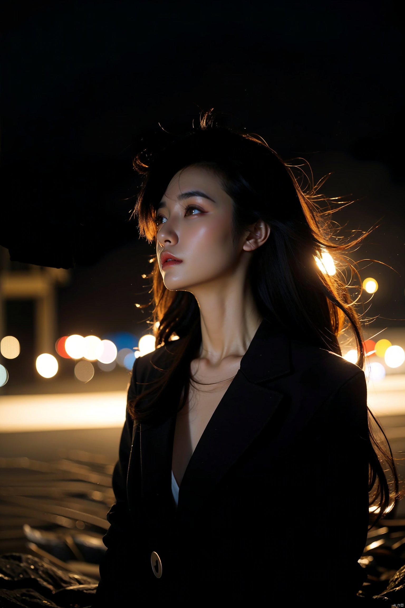  masterpiece,best quality,highres,2girls,flora,snowing,bokeh,low contrast,sharp and in focus,(art by Chris Friel:1.2),(night),sad,melancholy,,light from background,messy long hair,wind,cinematic_angle,(cinematic tone:1.2),air bangs,mountaintop,floating hair,rule of thirds,depth of field,