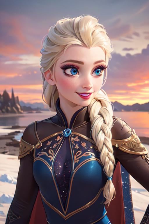 (masterpiece:1.2), (best quality), (ultra detailed), (8k, 4k, intricate),(full-body-shot:1), (highly detailed:1.2),(detailed face:1.2), (detailed background),detailed landscape, (dynamic pose:1.2), <lora:elsa:0.7>elsa, 1girl, solo, long hair, smile, blue eyes, blonde hair, dress, braid, single braid, makeup, hair over shoulder, eyeshadow, snowflakes,