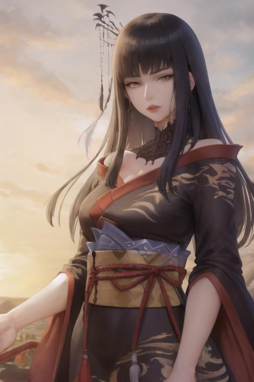 1girl, yotsuyu_ff14, long hair, black_hair, japanese clothes, <lora:YotsuyuFF14-10:1.0>( mole_under_mouth:0.75),, (Masterpiece, Best Quality:1.2),