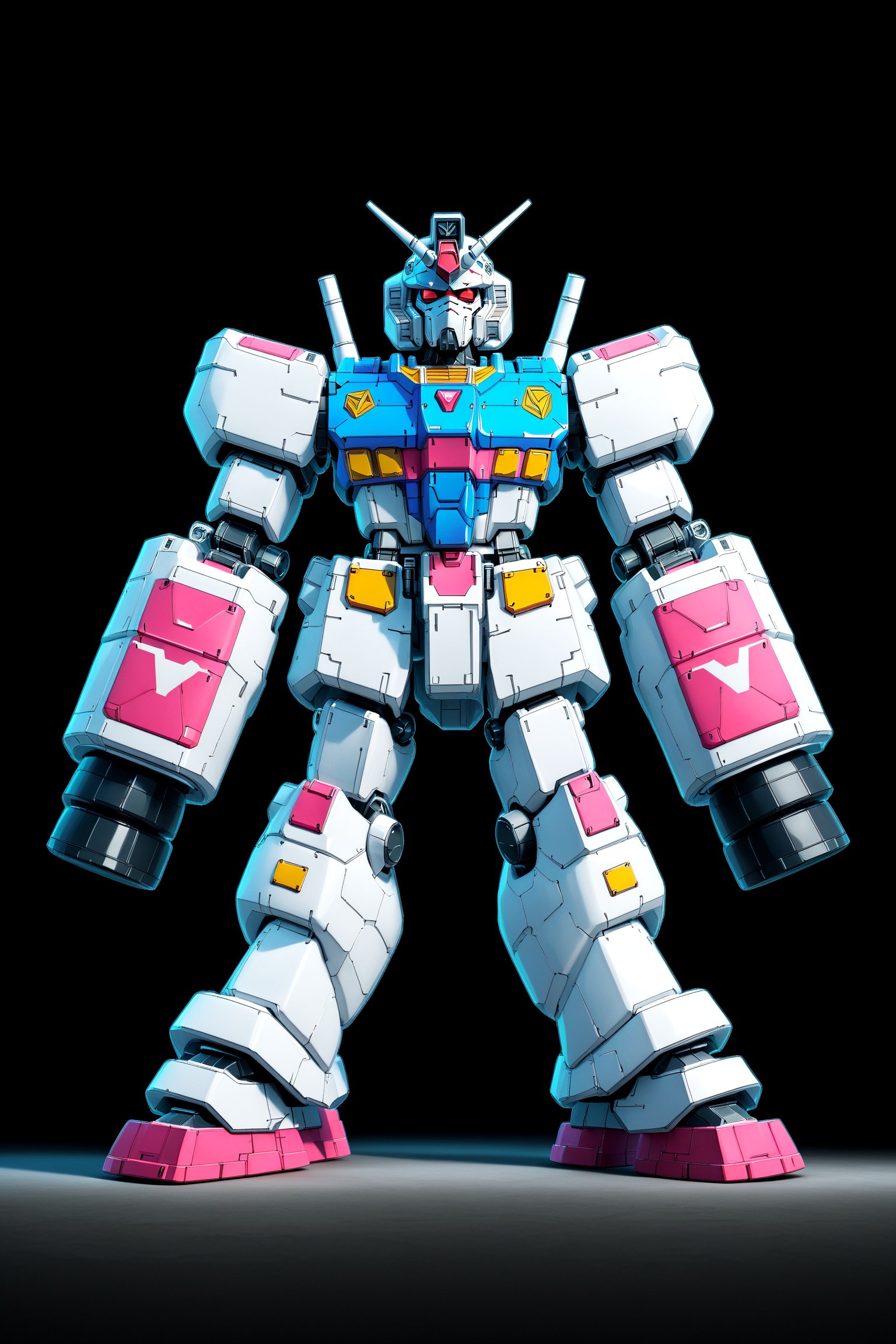 Vaporwave aesthetic, RX-78GP02A Gundam.Vidar standing in front of pyramids, shield, bazooka, highly realistic, black background,Gundam head