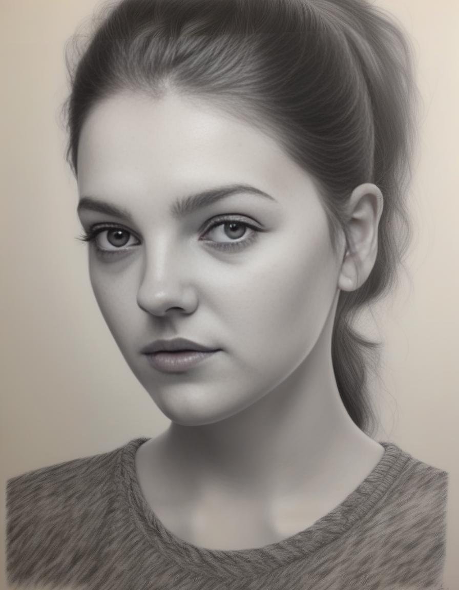 EmilyCarey,<lora:EmilyCareySDXL:1>, sketching on ivory paper with charcoal pencil, in the style of realistic hyper-detailed portraits, digital airbrushing, monochrome , commission for, i can't believe how beautiful this is