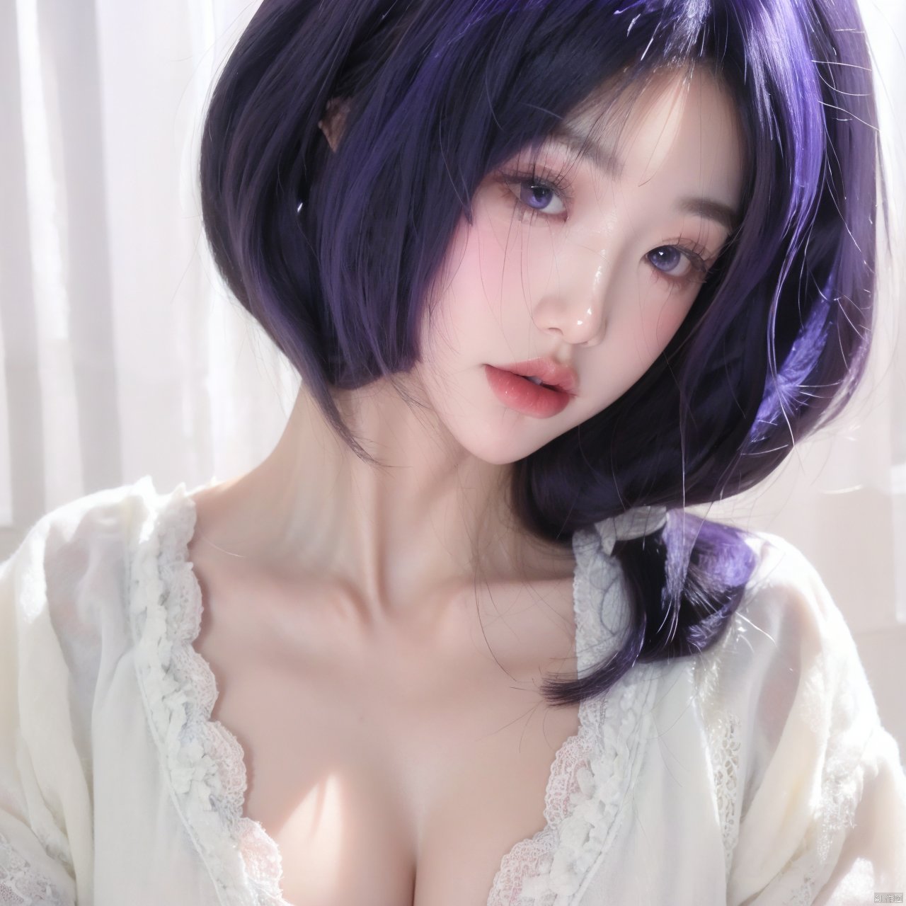  A Girl With Purple Hair, Cute, A Girl With Purple Hair,Close-up, mid-chest.