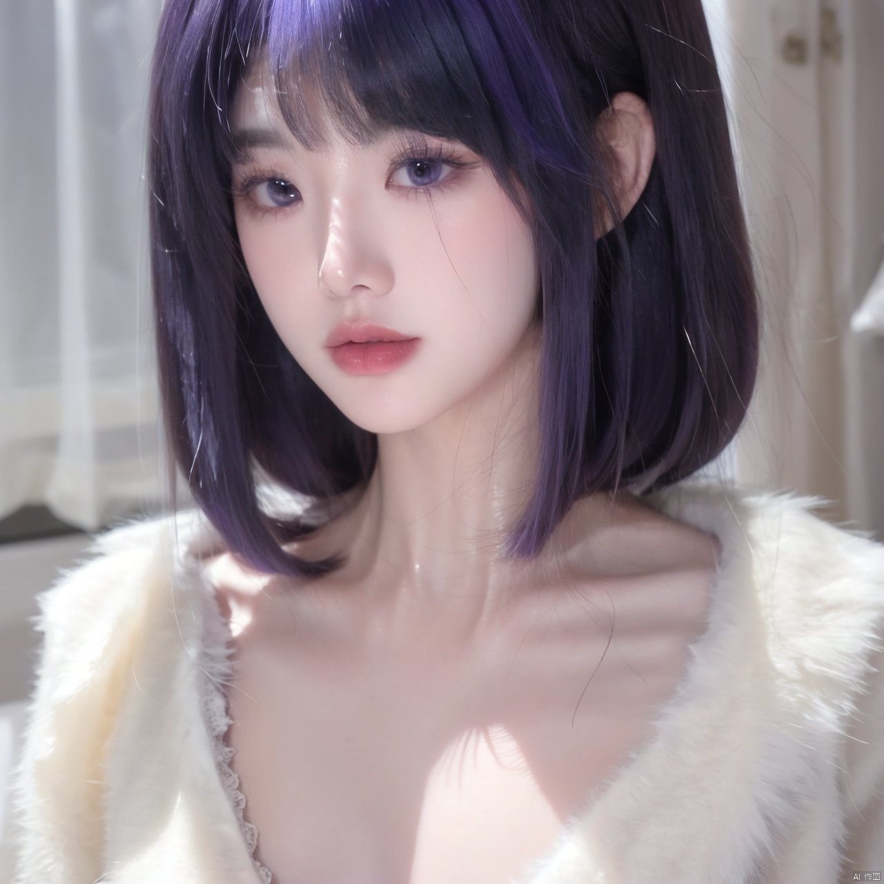  A Girl With Purple Hair, Cute, A Girl With Purple Hair,Close-up, mid-chest.