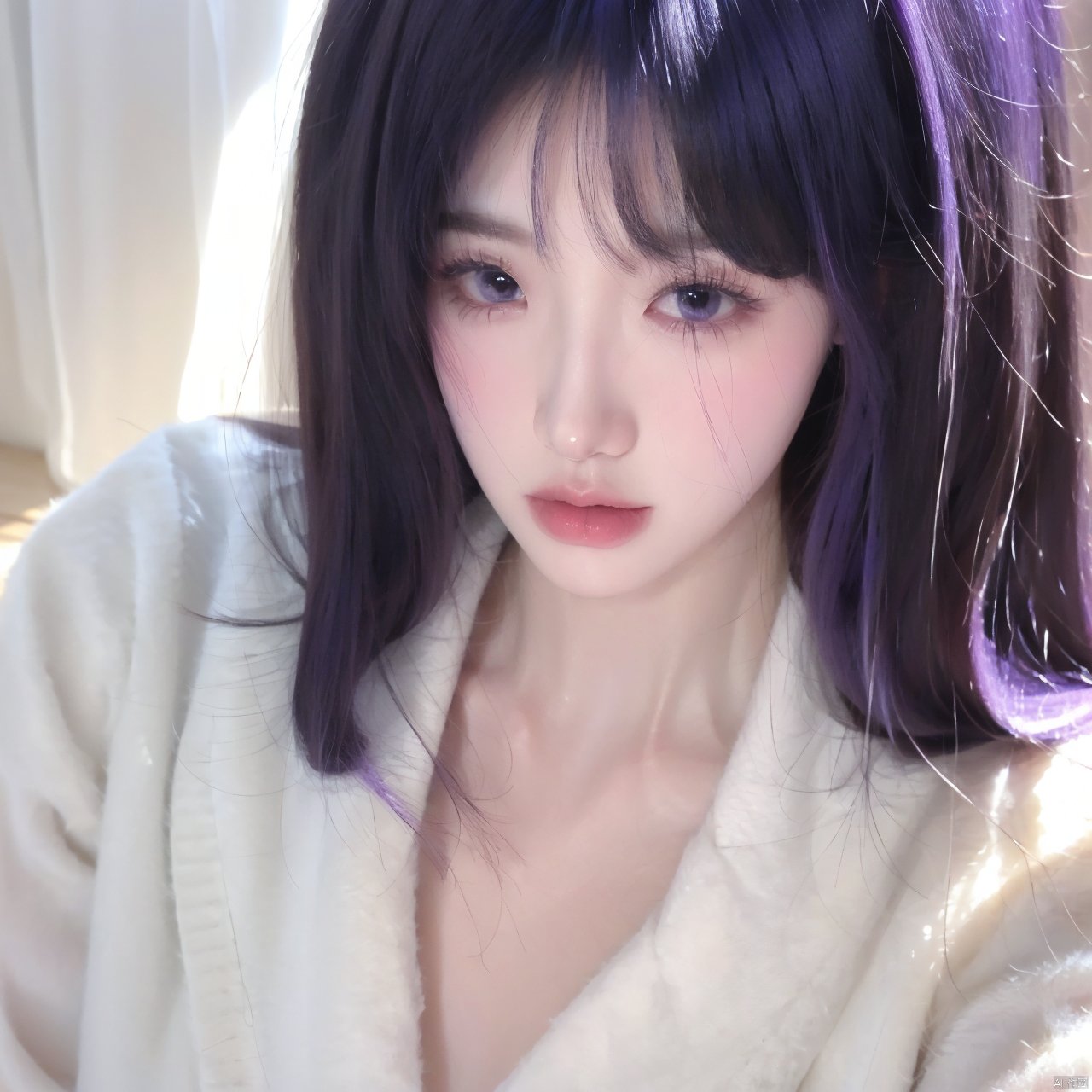  A Girl With Purple Hair, Cute, A Girl With Purple Hair,Close-up, mid-chest.