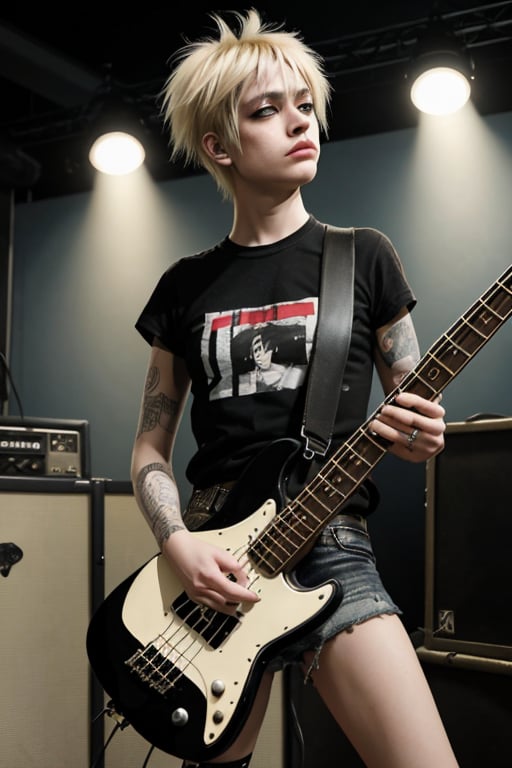 lesbian bassist, in a post-punk band, blond_hair