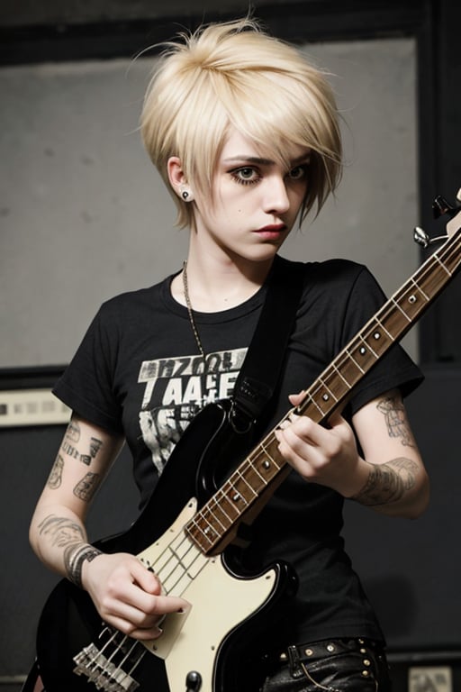 lesbian bassist, in a post-punk band, blond_hair