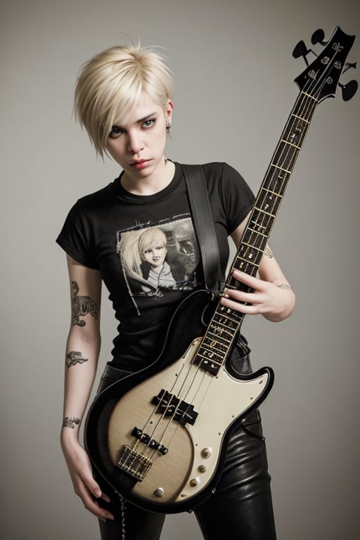 lesbian bassist, in a post-punk band, blond_hair