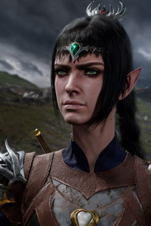 ((shad0wheart)), sh-arm0r, photograph of 1girl angry, long black hair, pale green eyes, scar, armor, fantasy setting, facing toward viewer, portrait, standing in village, UHD, best quality, masterpiece, photorealistic, detailed skin, realistic skin