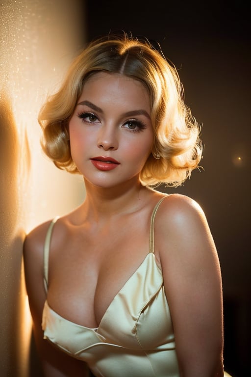 (((Iconic 50s age style retro vintage but extremely beautiful))) (((Simple light background))) (((light elegant hair,blonde short hair))) (((elegant,the theme of sexy))) (((cinematic lighting,radiance,rich emotional))) (((by Photo by Otto Dyar style)))l,MM_v2
