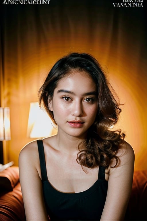 A detailed portrait of a young woman exuding elegance and natural grace. She has a voluminous updo hairstyle with wisps of hair tenderly framing her face. Her hazel eyes are accentuated by tasteful makeup, with a few light freckles across her nose and cheeks. She wears a high-necked black top, suggesting a blend of casual refinement. The lighting should illuminate her face against a subdued background, emphasizing her calm and confident expression. High Fashion, dynamic, dramatic, elegant, High fashion Vogue cover Dramatic photography, supermodel, avant garde style,naura_ayu,4manda,yasamin,gaby_rose,dilraba,yasmin,yoona,bul4n