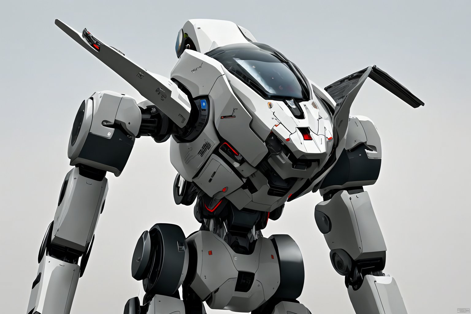  solo, weapon, grey background, no humans, robot, mecha, science fiction, non-humanoid robot