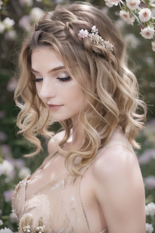 1girl, wavy hair, 1:3 body length portrait, (RAW photo, best quality), sharp and bright,soft make-up, pp_v3,el_v1,bridal_hairstyle,realistic