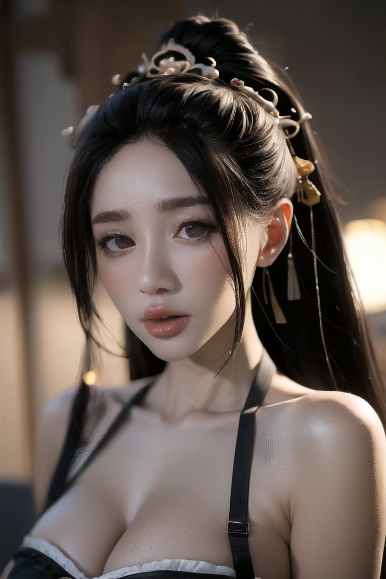 (ultra realistic,best quality),photorealistic,Extremely Realistic, in depth, hubggirl, cinematic light,
hubgwomen,Hime cut,long black hair,lip biting,detailed skin,detailed face,
intricate background, realism,realistic,raw,analog,portrait,photorealistic,32yo Girl, slim waist,HanFu,gufeng
