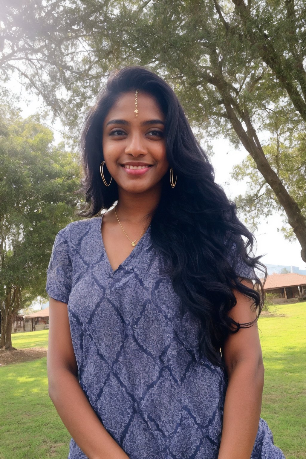 Brown skin, lovely cute young attractive  girl, blue eyes, , gorgeous actress, 21 years old, cute, an Instagram model, long hair, black hair, Indian, weaaring blouse and panty, , ear rings,looking hot, under sunlight, 