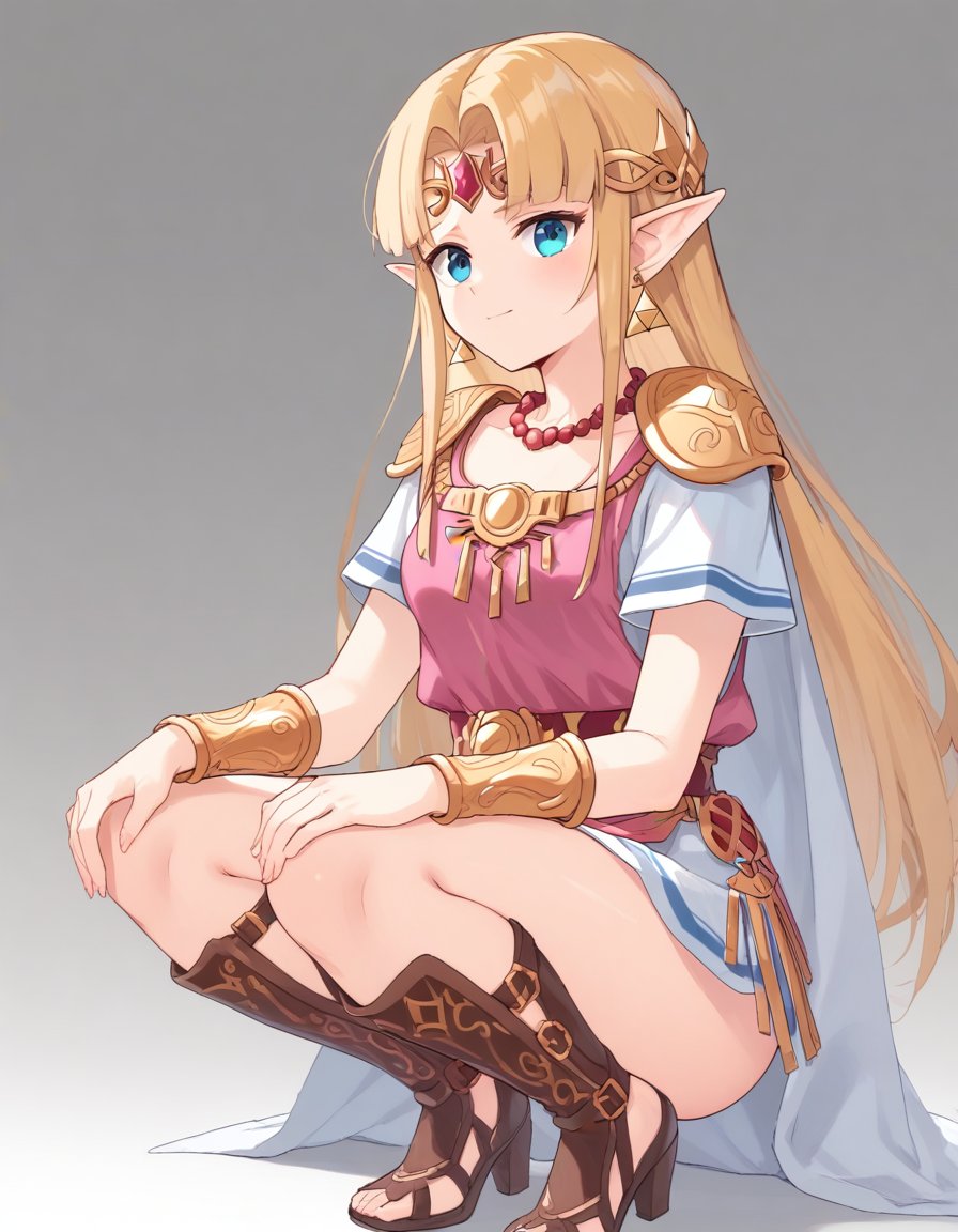 <lora:princess_zelda_XL_pony_bf16_v1:1>1girl, princess zelda, squatting,, BREAK score_9, score_8_up, score_7_up, BREAK source_anime, rating_explicit, best quality, masterpiece, uncensored,<lora:sdxl_lightning_4step_lora:1>(clear eyes:1.2),clear art,zPDXLpg