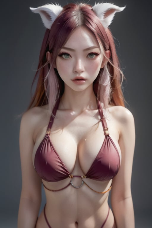 evil girl, kawaii face, 18yo, White Fox ears, Mullet hair, Masturbate, side_tail, sexy Post, Frontal View, Leg lift Pastel Maroon Rope Bikini, Medium sized breast natural face, plump lips, Rock Earing, amber hair, Flipped-up ends, beautiful face, angry, braces, High detailed, perfecteyes, Color magic, masterpiece, Best Quality, hd-detailed, 4K, finely detailed, high resolution, physically-based rendering, lovely, white BG, eye Details,LegendDarkFantasy