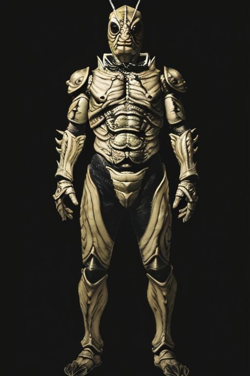 krblacksun, solo, 1boy, male focus, looking at viewer, kaijin, armor, full body, standing, upper body, locust