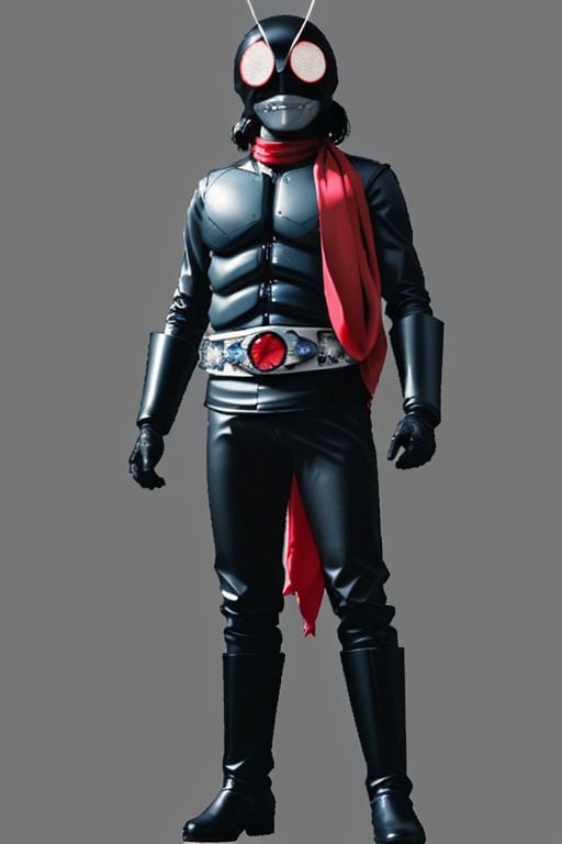 shinkr, antennae, black gloves, augment, boots, scarf, red scarf, rider belt, pants, tokusatsu, armor